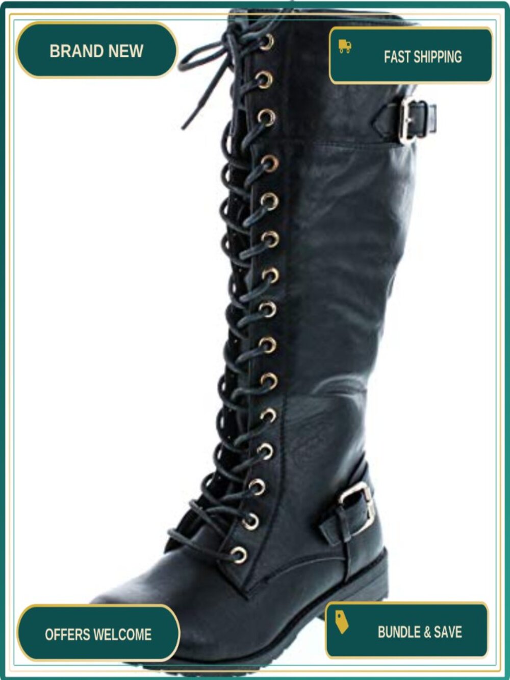 Women's Knee High Riding Boots Faux Leather Lace Up Buckle